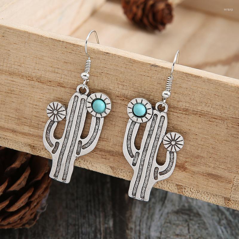 

Dangle Earrings Retro Simple Cactus Geometric For Women Vintage S Filigree Antique Silver Color Engraved Metal