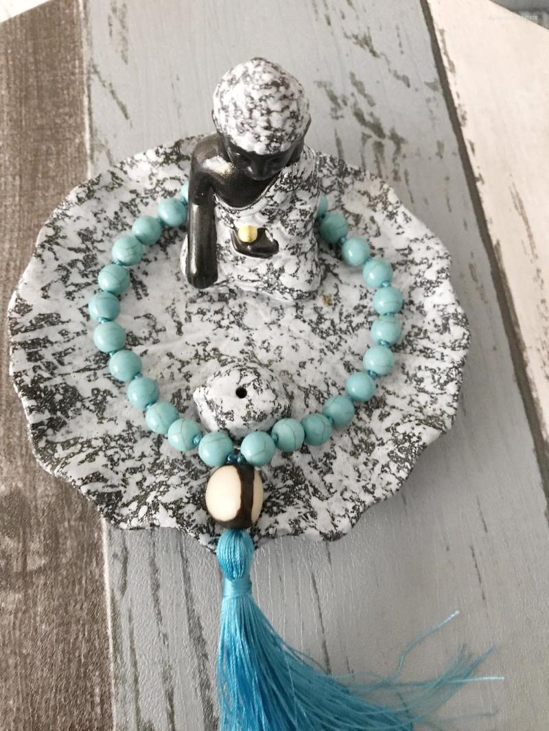 

Charm Bracelets 8MM Turquoises Bracelet Hand Knotted Mala Mini Rosaries Energy Prayer Gift For Friend Wrist Yoga