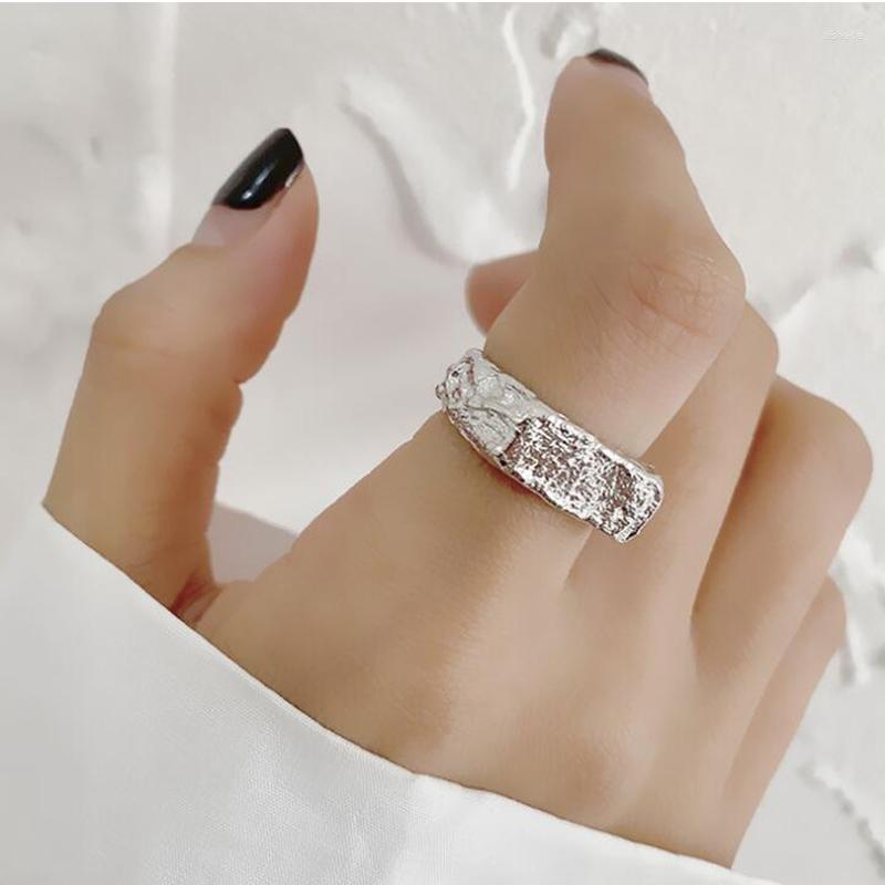 

Wedding Rings Simple Square Shape Silver Plated Bump Matte Gold Color Retro Distressed Opening Handmade Ring Fashion Fine Jewelry