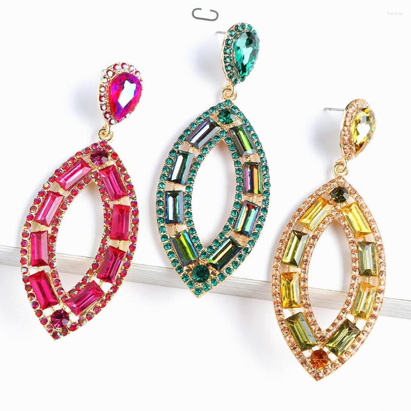 

Dangle Earrings Ztech Green/Yellow Crystal For Women Big Oval Pendants Statement Jewelry Cute Luxury Rhinestone High-Quality Bijoux