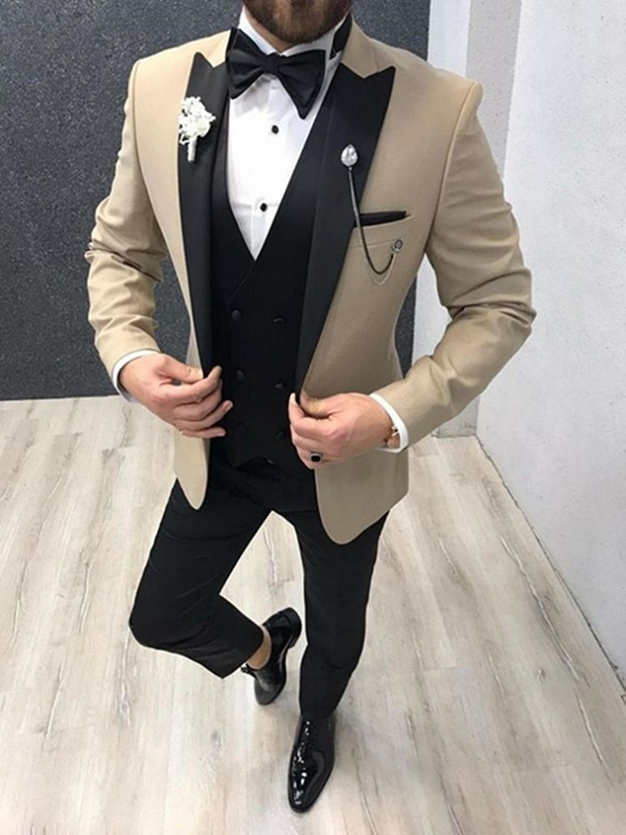 

Handsome One Button Groomsmen Peak Lapel Groom Tuxedos Mens Wedding Dress Man Jacket Blazer Prom Dinner suits Jacket Pants Tie Vest W1081, Same as image