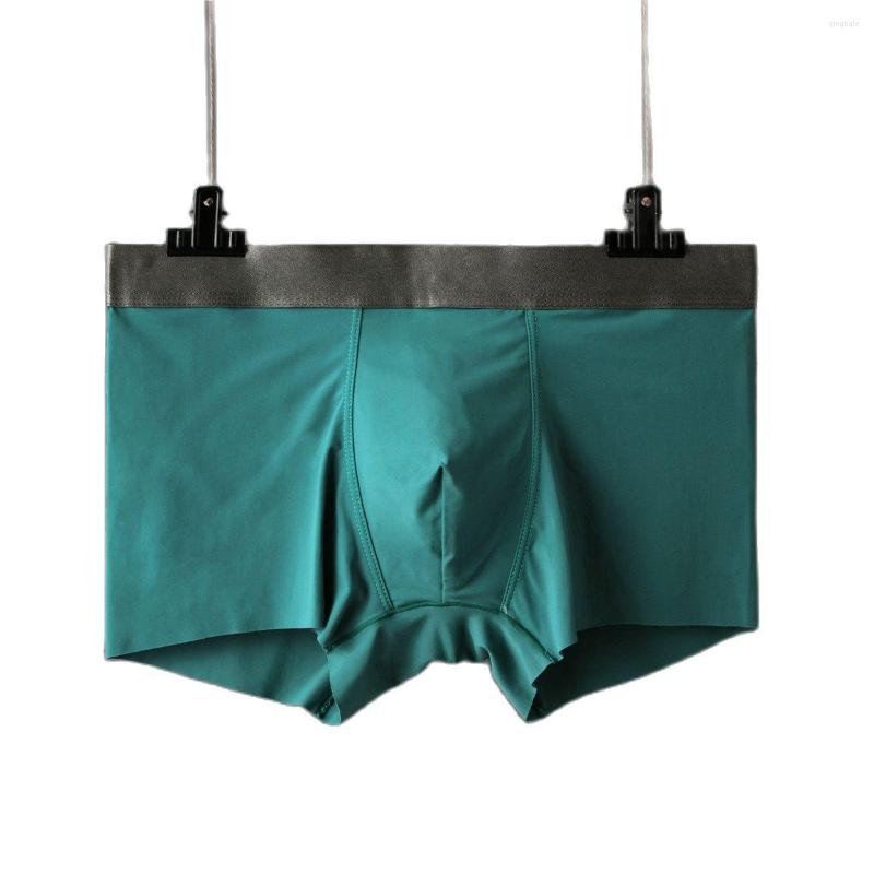 

Underpants Ice Silk Solid Seamless Mens Underwear Middle Waist Smooth Man Boxers U Pouch Simple Style Sexy Boxer Shorts Cuecas, Red