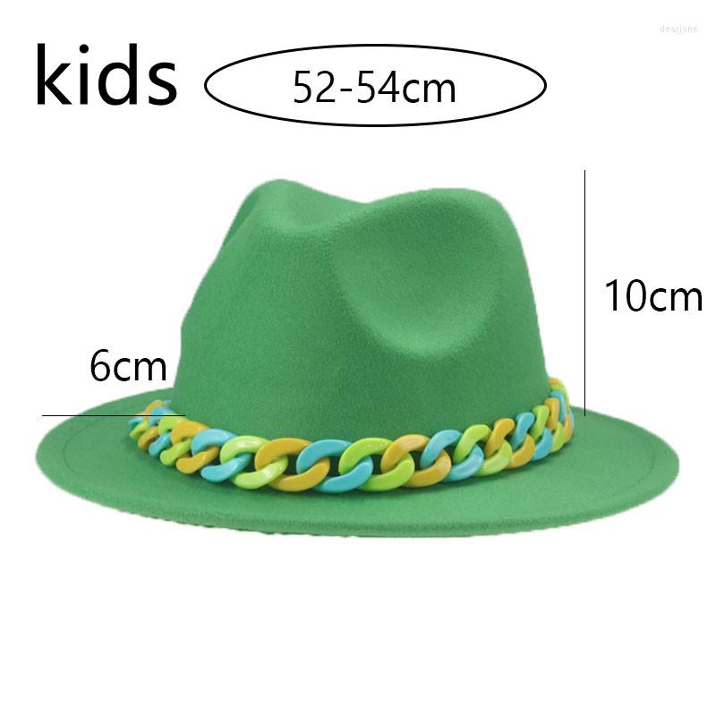 

Hats For Women Kids Boys Girls Panama Solid Chain 54cm Fedora Hat Customize Yellow Black Child Winter Sombreros De Mujer, Grass green