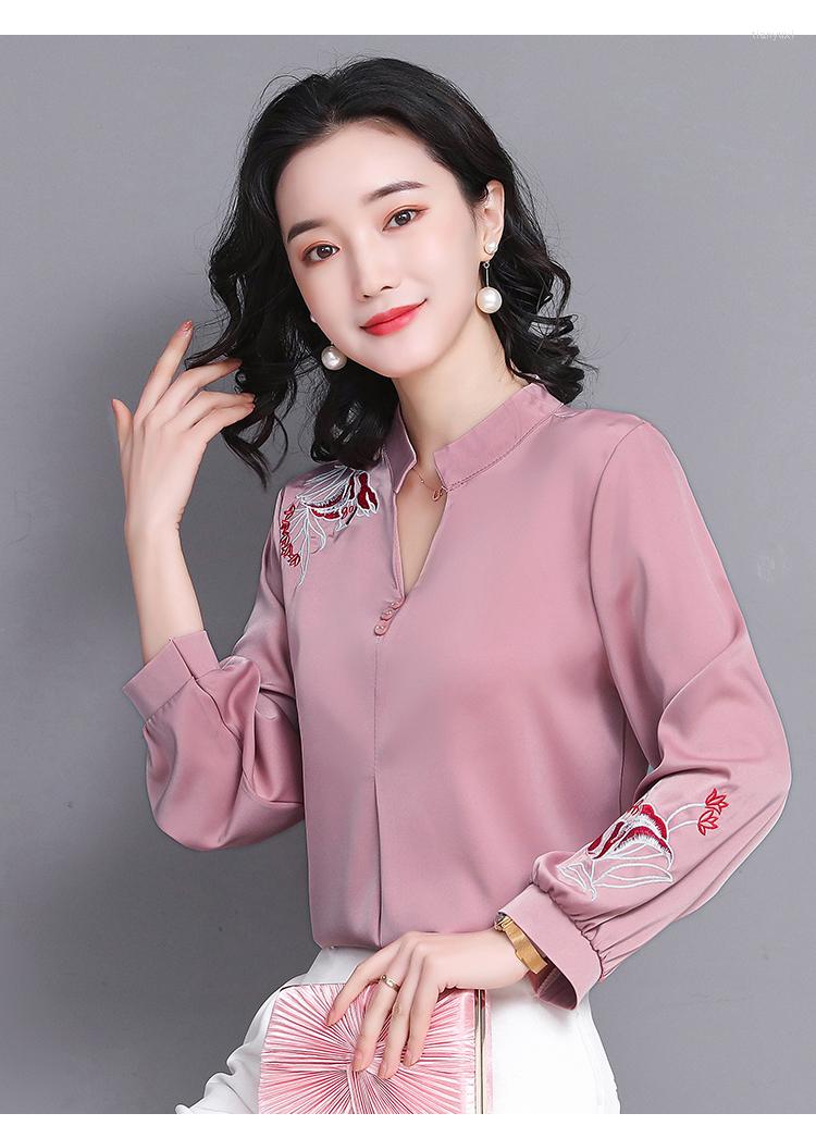 

Women's Blouses 2022 Spring Satin Silk Shirt Women's Long-sleeved Middle-aged And Elderly Mothers Wear Thin Belly Cover Top, Pink