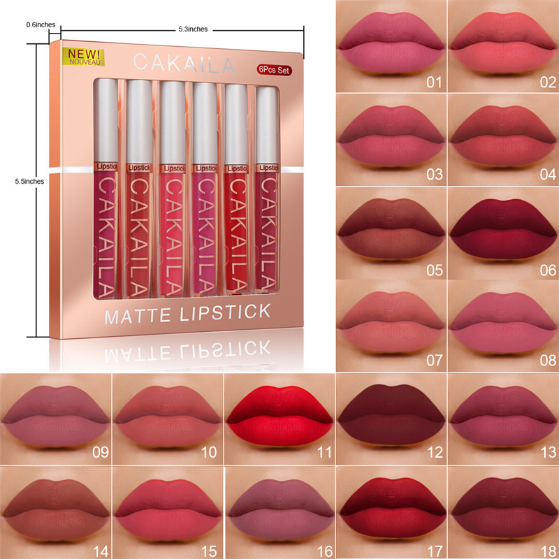 

6Pcs/Set Waterproof Lipstick Sexy Vampire Lip Stick Matte Velvet Lipsticks Lips Makeup Cosmetics Labiales Matte Lip Gloss Perfec, 01