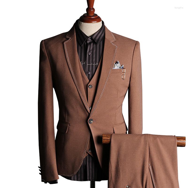 

Men's Suits Men's Business Casual 3 Piece Jacket Pants Vest Autumn And Winter Solid Color Slim Suit Wedding Groom Groomsmen Dress, Black