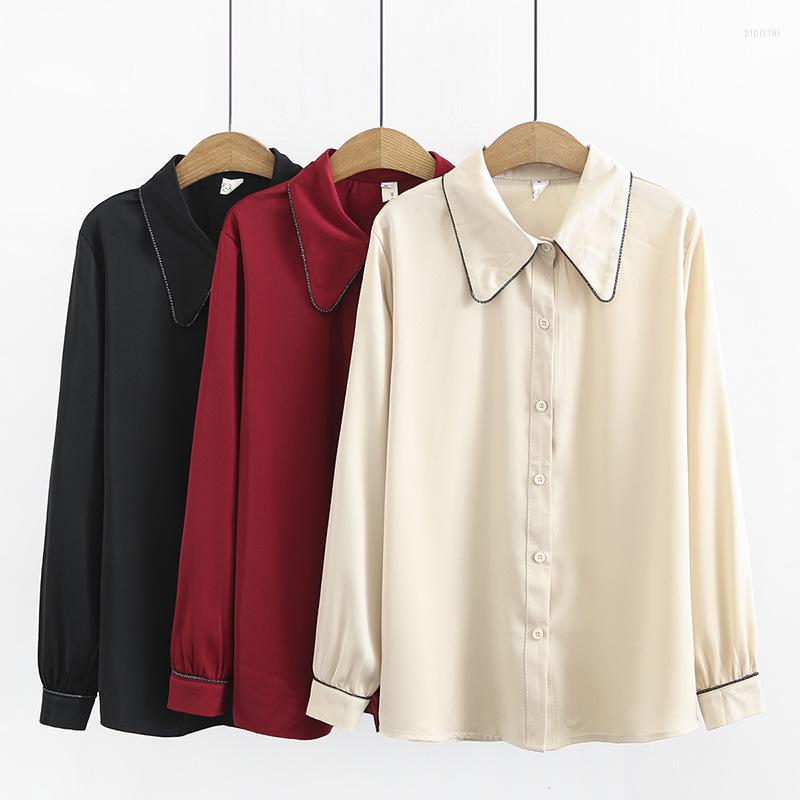 

Women's Blouses Long Sleeve Blouse Women Cotton Diamond Decoration Black Red Shirt Female Fashion Shirts Big Size XXXXL Clothes