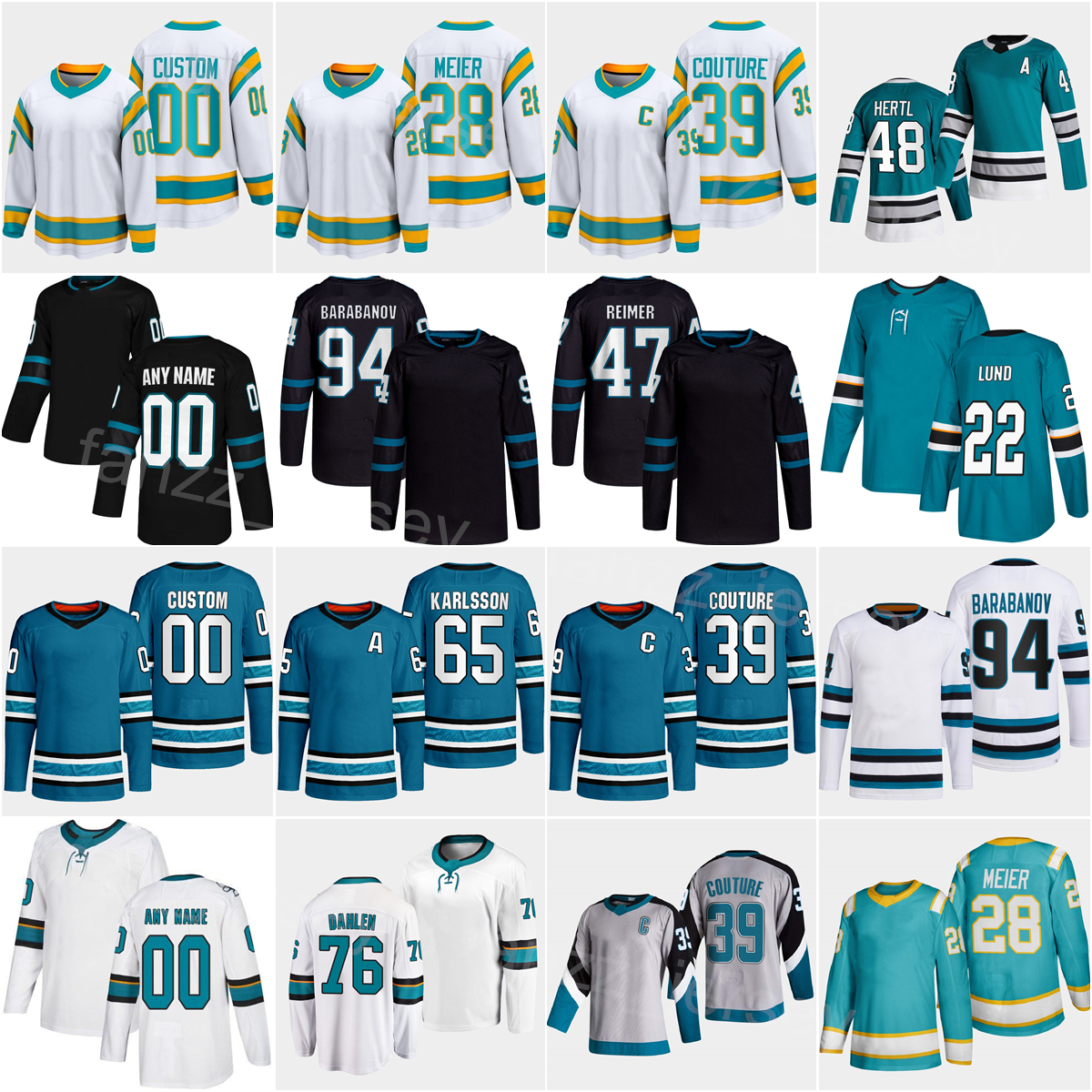 

Man Kids Woman 2023 Reverse Retro Hockey 39 Logan Couture Jersey 28 Timo Meier 48 Tomas Hertl 65 Erik Karlsson 94 Alexander Barabanov 76 Jonathan Dahlen James Reimer, Black