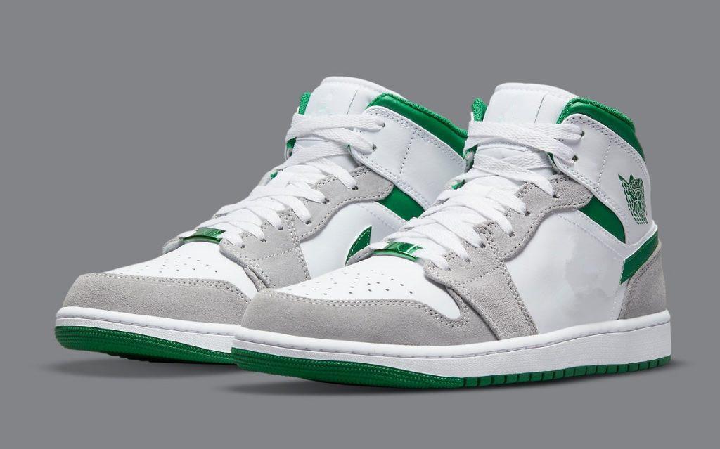 

Jumpman 1 Mid Green Grey Basketball Shoes Color GreenGrey WHITE Grade School GS Sneakers With Original Box