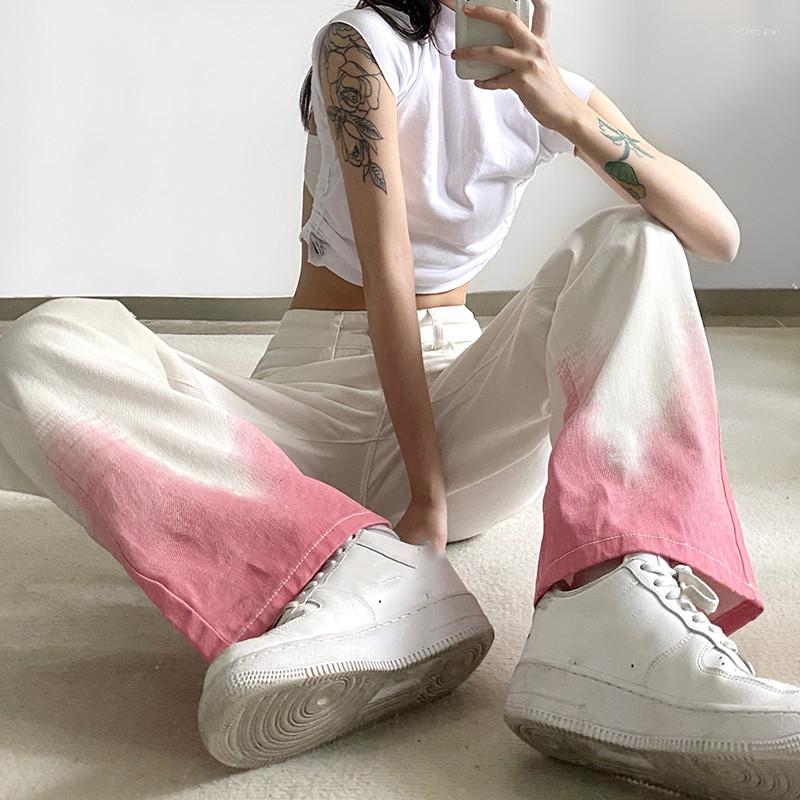 

Women' Jeans Female Stylish Trendy Hem Gradient Dyed Contrast Color High Waist Chic Sexy Straight Style Denim Pants Trousers, Green