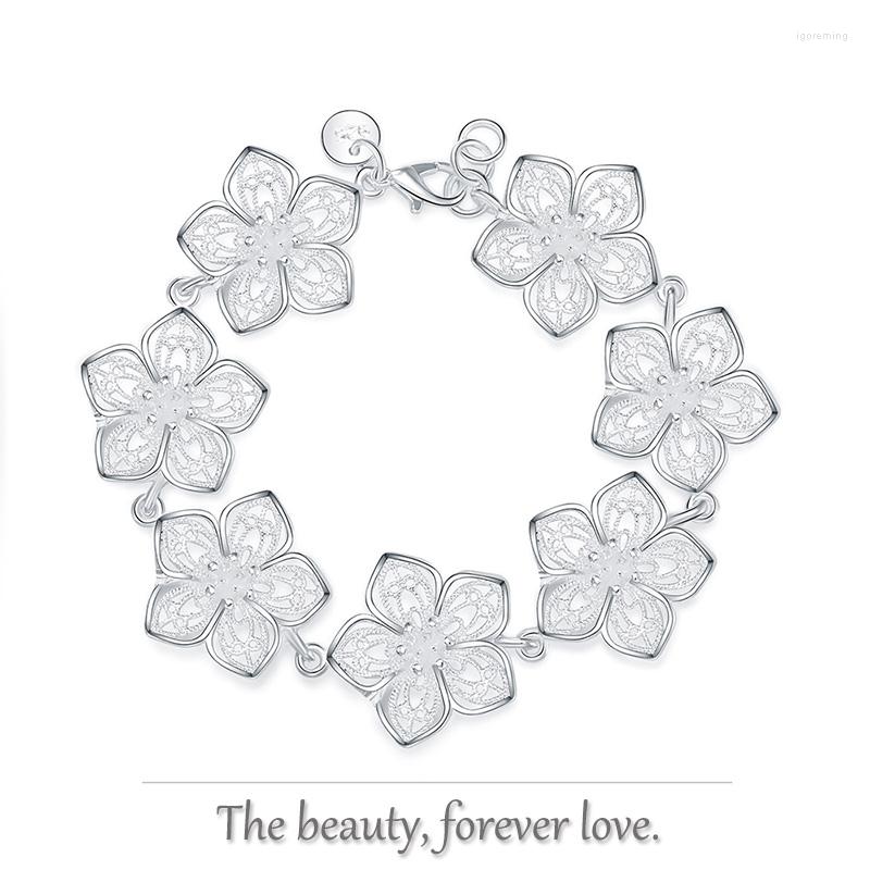 

Link Bracelets Beautiful Flowers Elegant Bracelet 925 Sterling Silver Jewelry For Women Lady Girl Wear Party Birthday Wedding Decoration