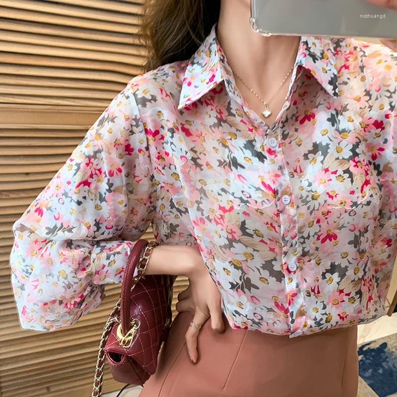 

Women's Blouses 2022 Fashion Women Blouse Long Lantern Sleeve Floral Print Casual Female Vintage Tops Blusas And Shirts, Light yellow