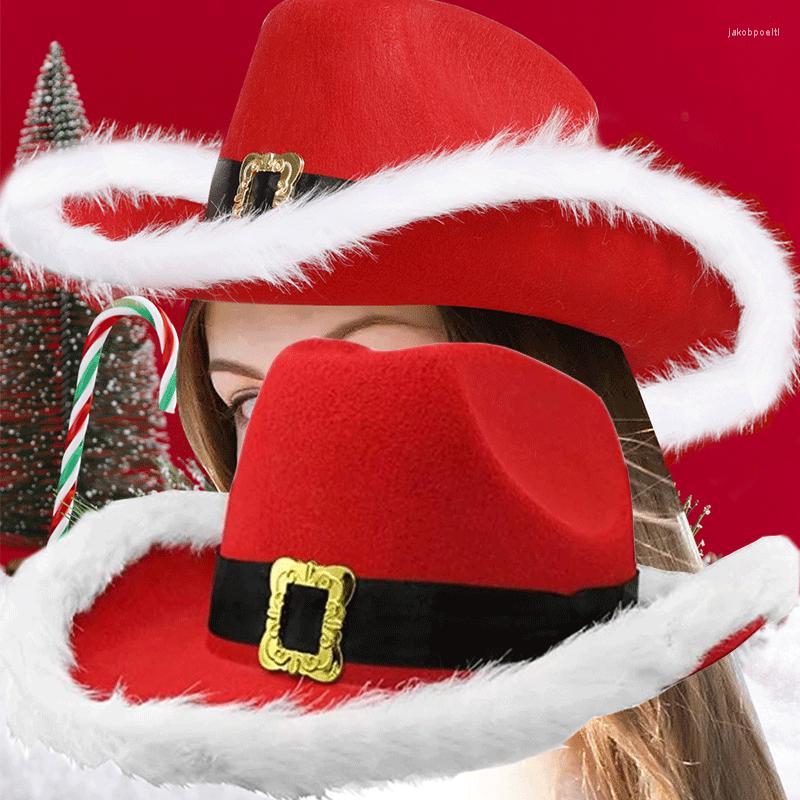 

Berets Santa Claus Party Christmas Luminous Cowboy Hat Western Red Felt Hats Wide Brim Cowgirl Jazz For Women Men, 02