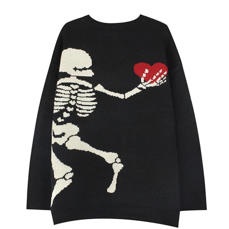 

Men's Sweaters Autumn Winter Men Oversized Sweater Black Loose Skeleton Skull Print Women Vintage Retro Knitted Cotton Pullover Unisex, Green