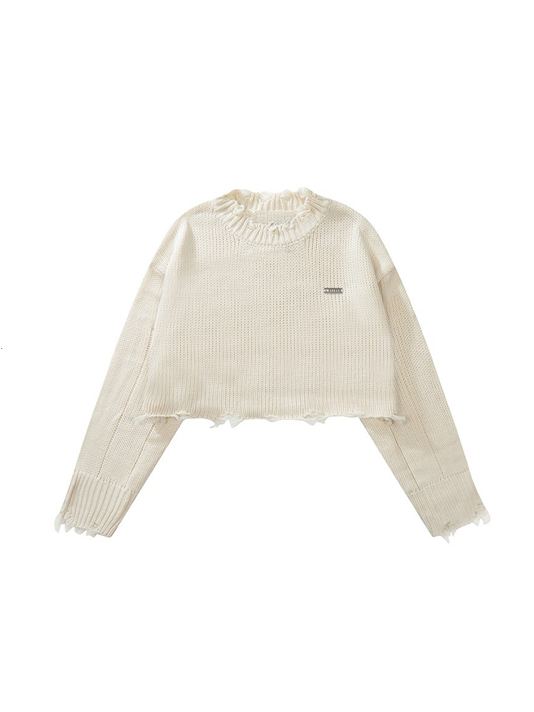 

Women' Sweaters Autumn Winter Korean Fashion Women Crop Tops Long Sleeve O-Neck Sweater Solid Color Knitwear Streetwear Loose Casual Tide1 221201, White