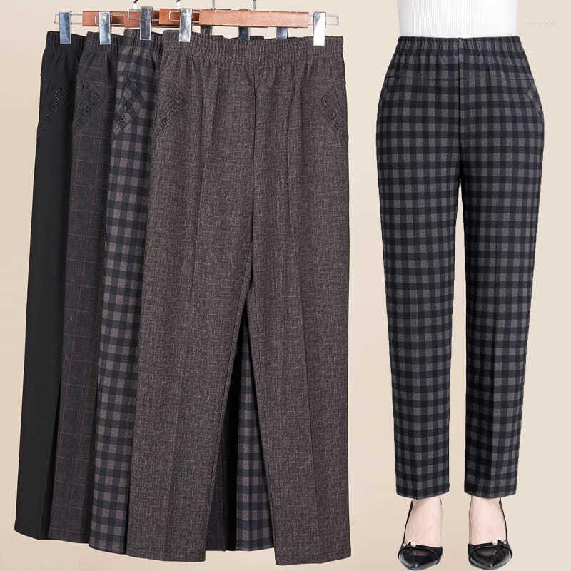 

Women's Pants Middle-Aged Elderly Women's Trousers Straight 2022 Spring Autumn Mothers Stretch Plaid Female Clothing X150, Red plaid