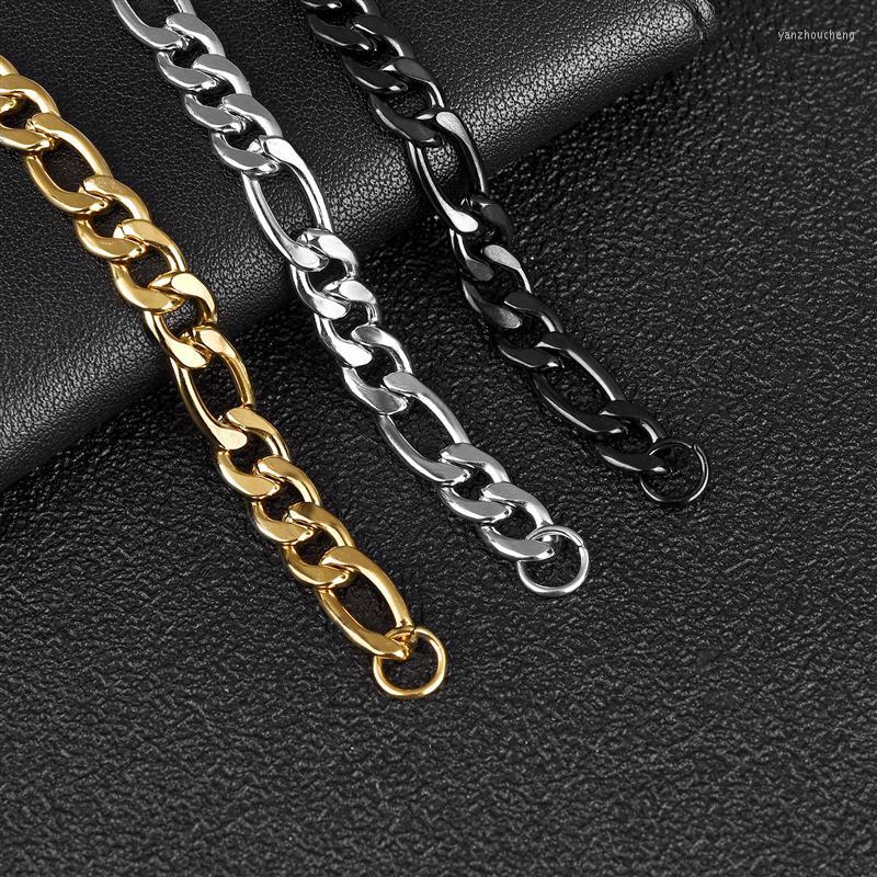 

Charm Bracelets 3-11mm Stainless Steel Men's Curb Cuban Link Chain Gold Color Silver Bracelet Punk Women Men Jewelry Wholesale