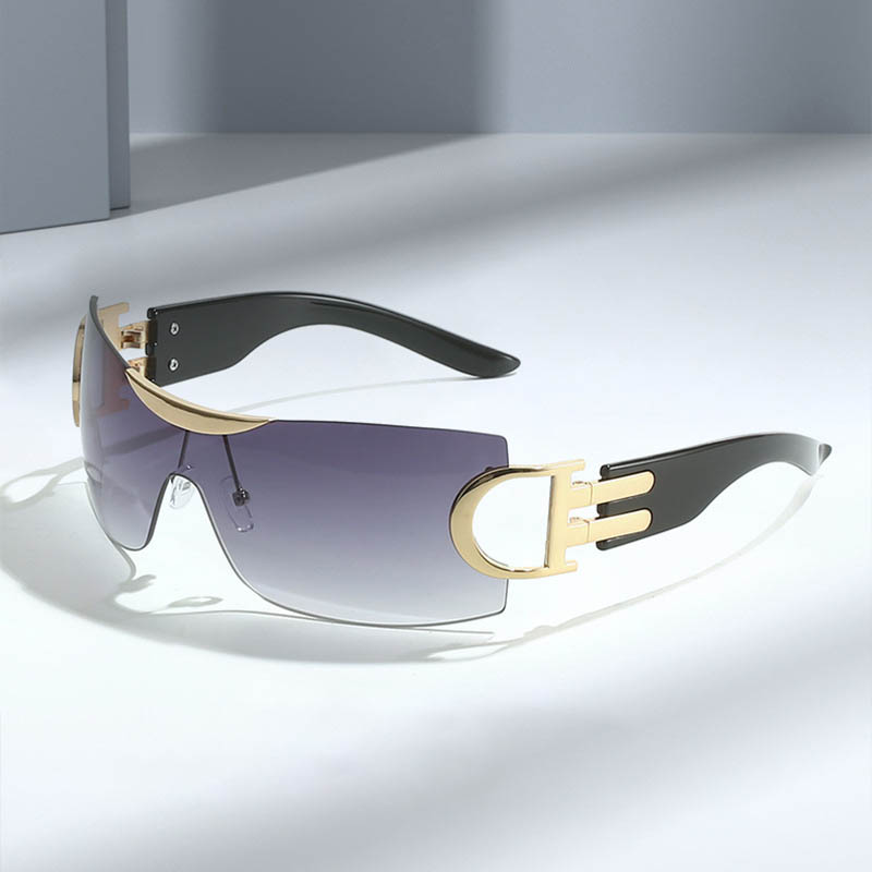 

One Piece Fashion Eyeglasses Novelty Design Unisex Goggles Style Arc Oblong Lens Sport Sunglasses