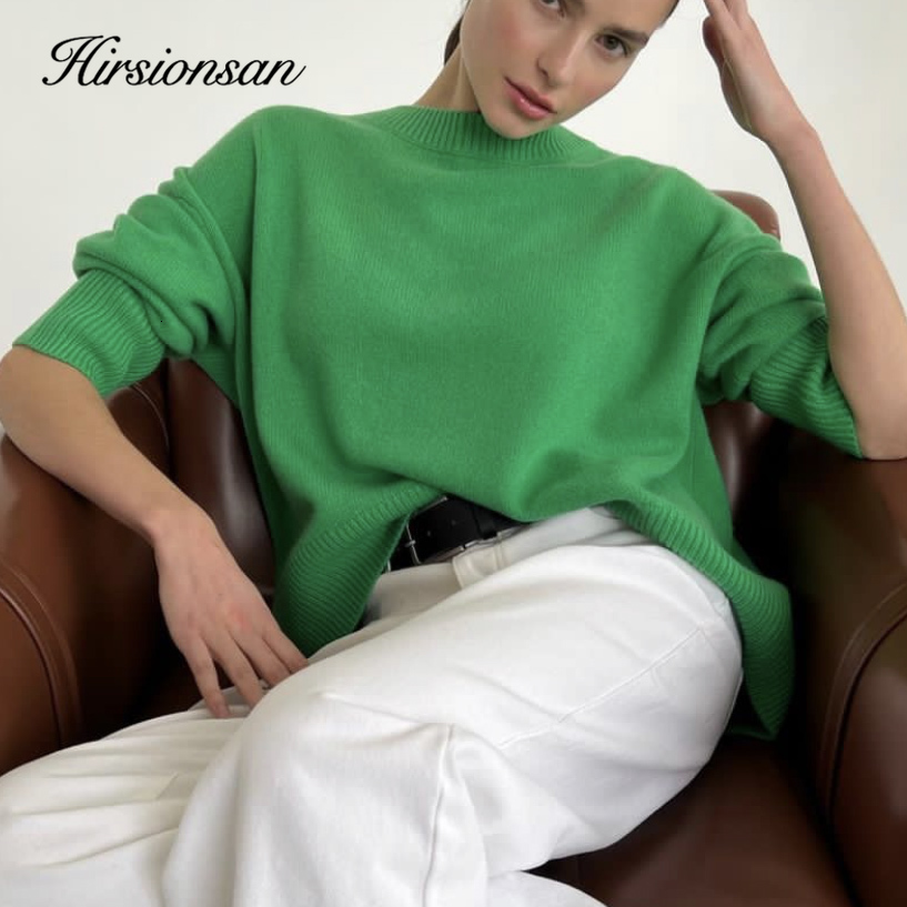 

Women's Sweaters Hirsionsan Oversized Cashmere Autumn Winter Sweater Women Fashion Basic Knitted Pullover Chic Soft Loose Casual Female Jumper 221201, Green