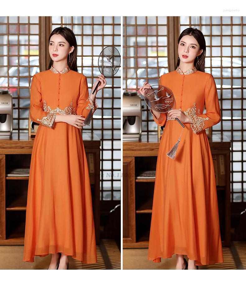 

Ethnic Clothing 2022 Cheongsam Dress Vintage Lace Qipao Women Traditional Flower Embroidery Chinese Formal