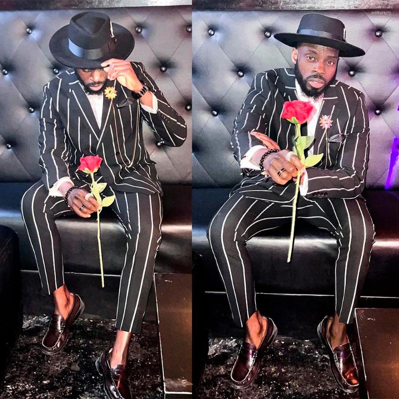 

Men's Suits Men Suit Tailor-Made 2 Pieces Tailored Double Breasted Pinstripe Blazer Pants Formal Work Wear Business Causal Groom Prom Party, Black