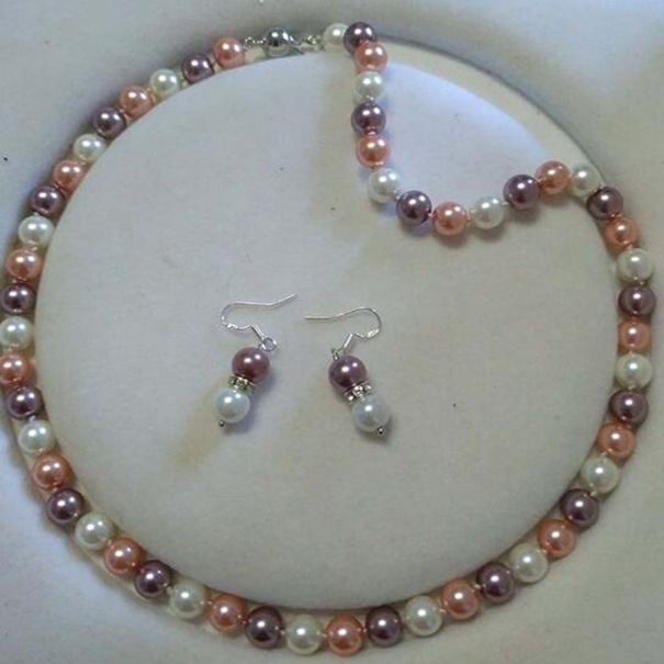 

8MM Multi-Color South Sea Shell Pearl Round Beads Necklace Earrings Set 18 inch