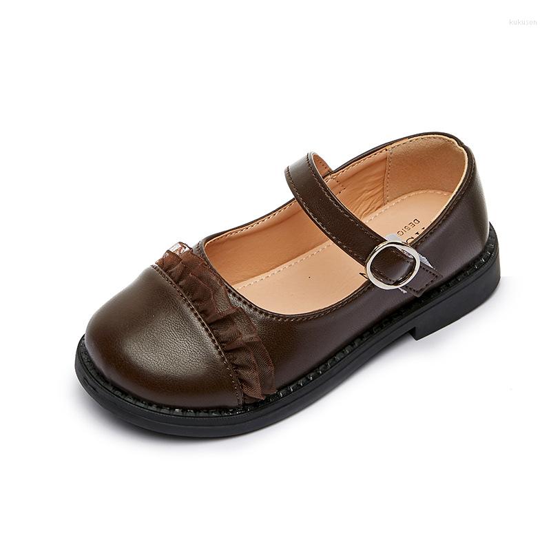 

Athletic Shoes Baby Girls Leather Little Kids Toddlers Flats Mary Janes With Lace Princess Sweet Soft Children Sneakers 21-30 School Cute, Brown