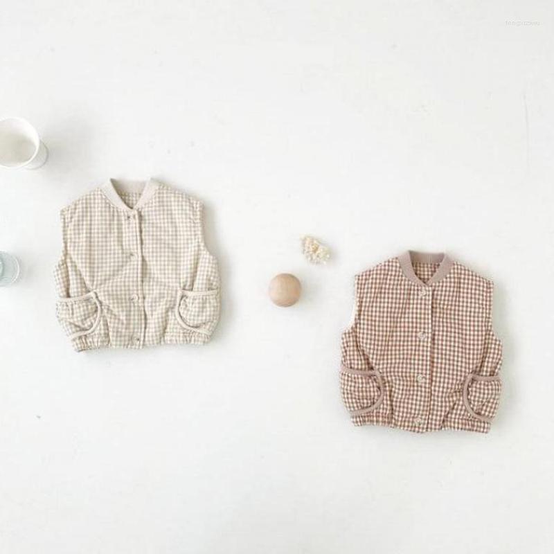 

Jackets 2022 Autumn Winter Baby Boy Warm Coat Fashion Sleeveless Plaid Vest Cotton Jacket For Girls Retro Kids Clothes 6M-3T, Brown