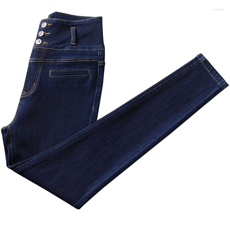 

Women' Jeans Super High Waist Breasted Denim Trousers Women' Autumn Winter Plus Velvet Warm Stretch With Small Feet Pencil Pants 5XL, Black