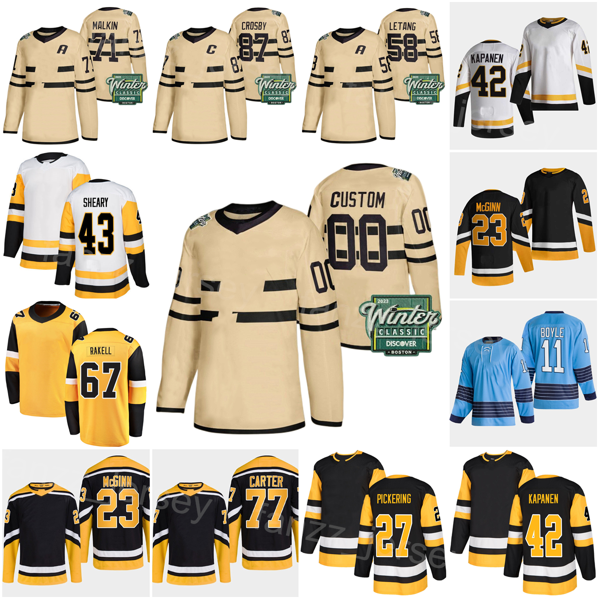 

Reverse Retro 2023 Winter Classic Hockey 77 Jeff Carter Jersey 67 Rickard Rakell 42 Kasperi Kapanen 43 Danton Heinen 23 Brock McGinn 10 Drew OConnor Owen Pickering, Blue