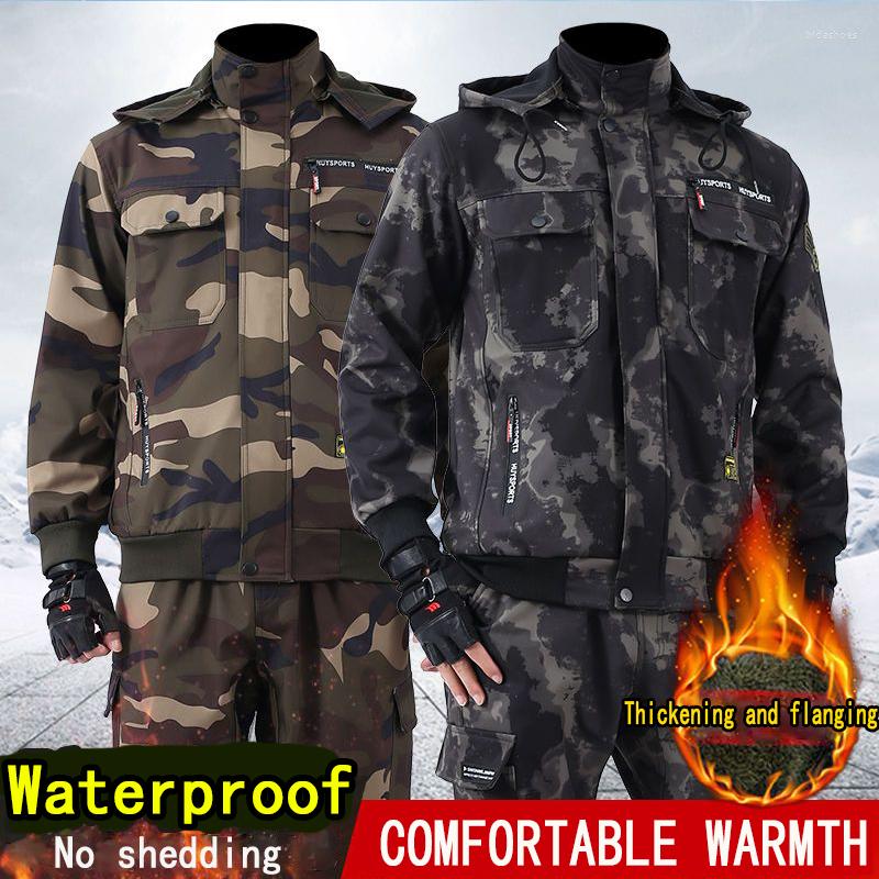 

Men's Tracksuits Autumn Winter Plush Thickened Cotton Clothes Automobile Repair Construction Work Suit Cold Proof Waterproof Camouflage, Pugreen