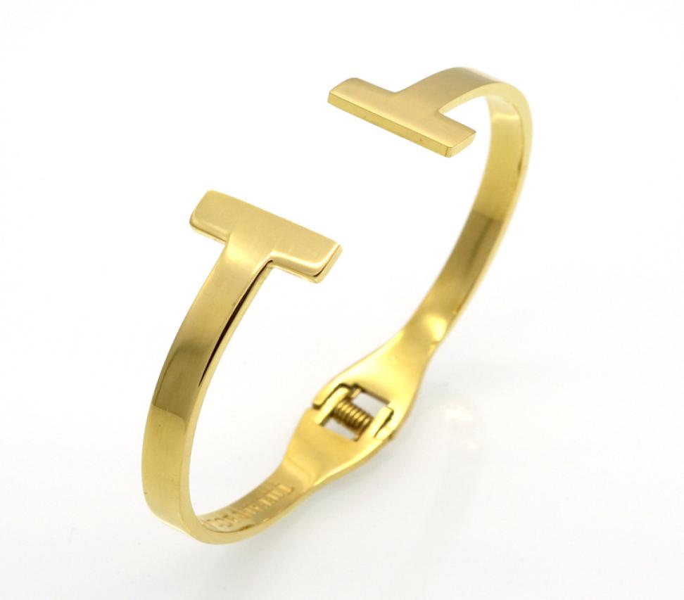 

WholeNew Stainless Steel double T love Bracelet jewelry Cuff Rose Gold plate Bangles Bracelets For Women Love Bracelet1269036