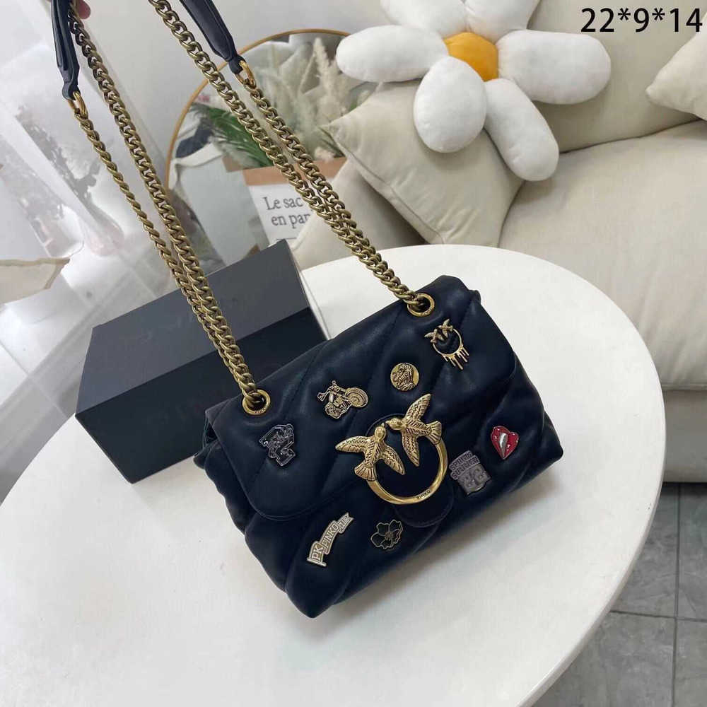 

pinkos Designer handbags swallow Flying Bird Super soft sheepskin pattern flying bird badge Chain Leather One Messenger, Black