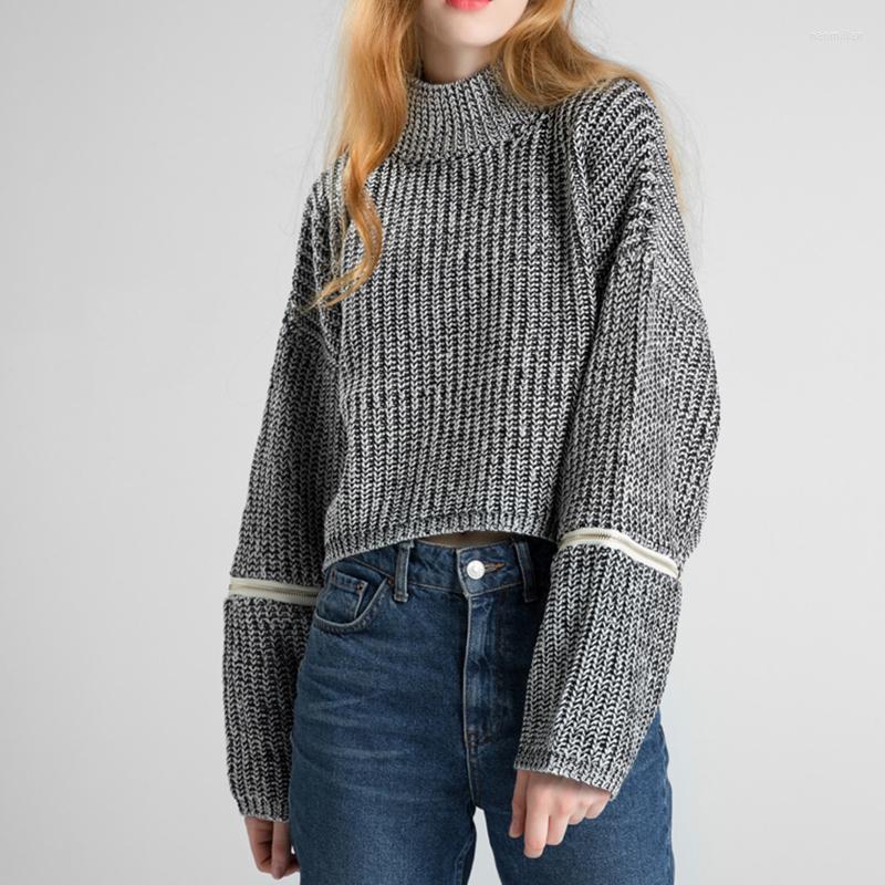 

Women's Sweaters Womens Turtleneck Pullover Jumper Knitted Sweater Pull Femme Long Sleeve Tops Street Clothing Spring Autumn 2022, Gray