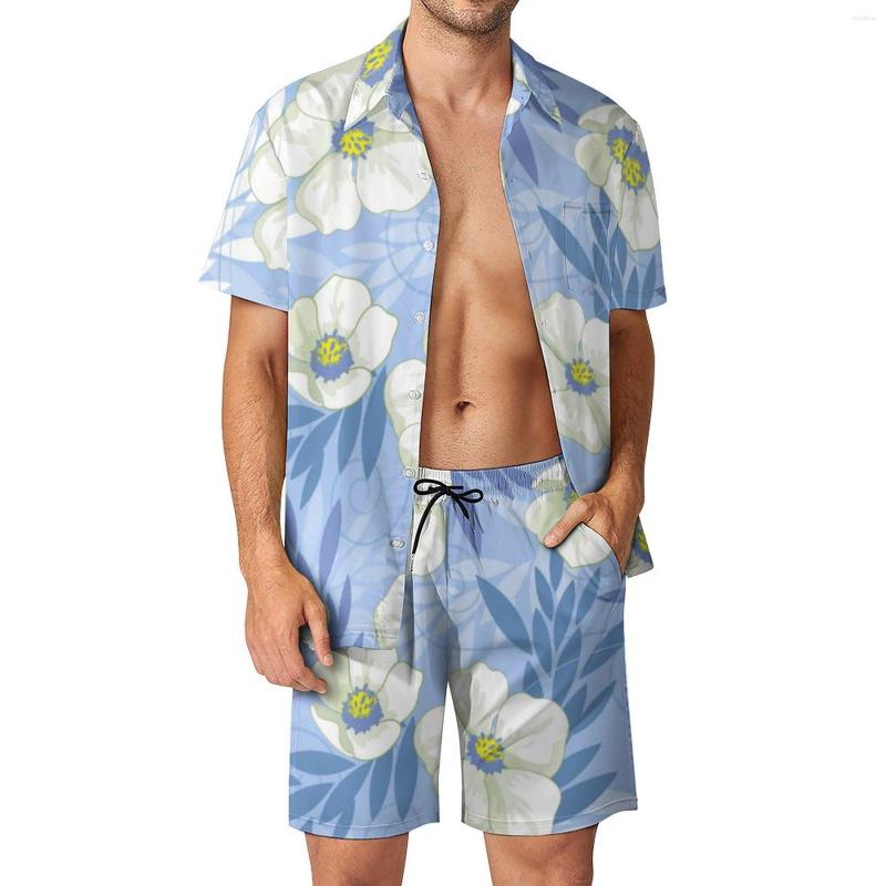 

Men's Tracksuits White Flower Print Men Sets Floral Leaves Casual Shorts Beachwear Shirt Set Summer Trending Suit Short-Sleeved Oversize, Style-7