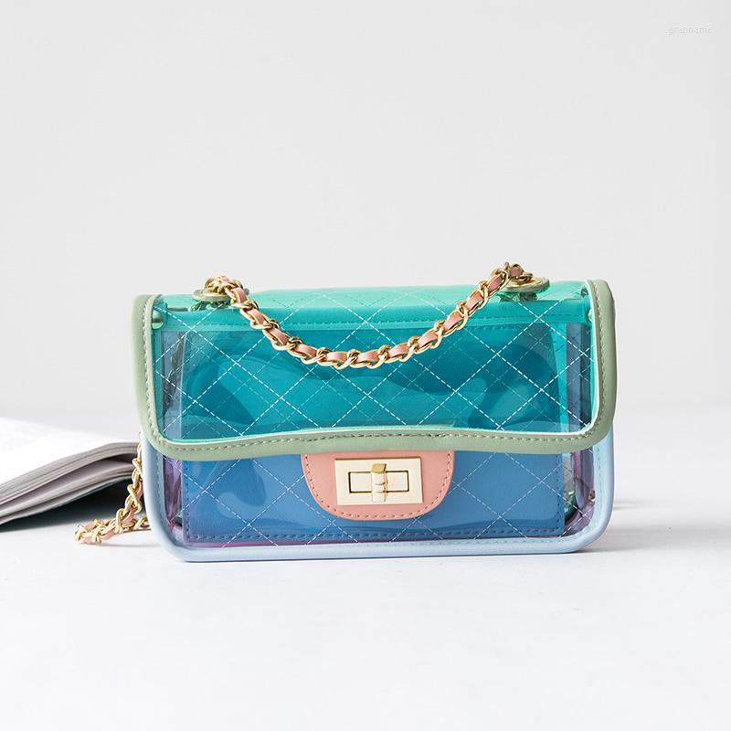 

Evening Bags 2022 Fashion Transparent Jelly Cute Wild Waterproof Convenient Messenger Shoulder Chain Bag Female Handbags, Blue