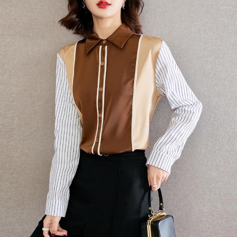 

Women' Blouses Spring And Autumn Fashion Stripe Splice Long Sleeve Shirt For Women Elegant Office Tops Korea Style Vintage, Picture color