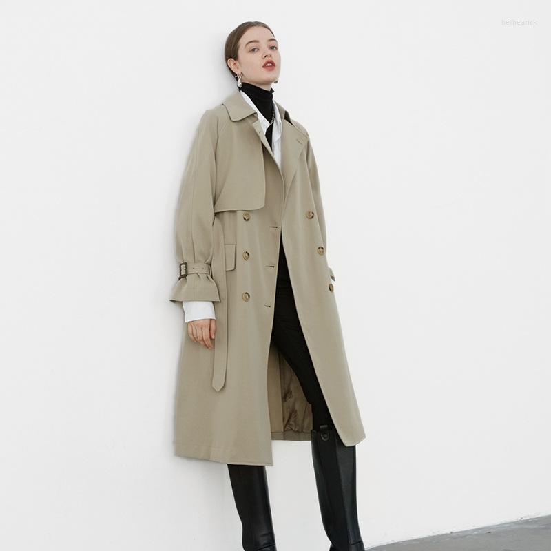 

Women's Trench Coats 2022Autumn And Winter Chic Temperament Thin Mid-Length Double-Breasted Coat Solid Color Lace-Up Women's Clothing, Khaki