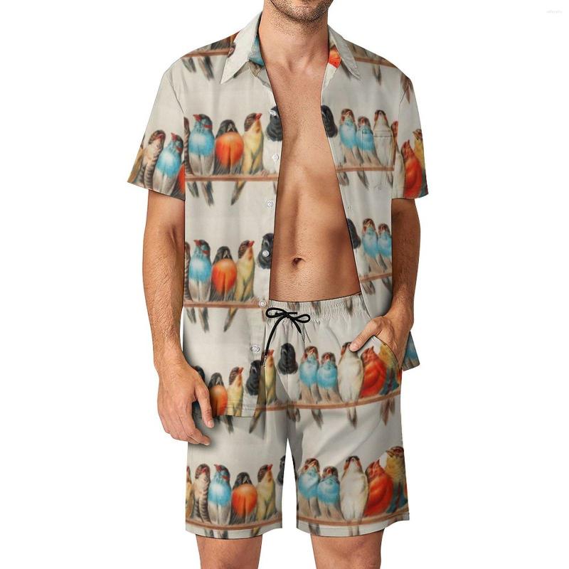 

Men's Tracksuits Colorful Birds Print Men Sets Vintage Animal Casual Shirt Set Funny Vacation Shorts Summer Suit 2 Piece Plus Size, Style-8