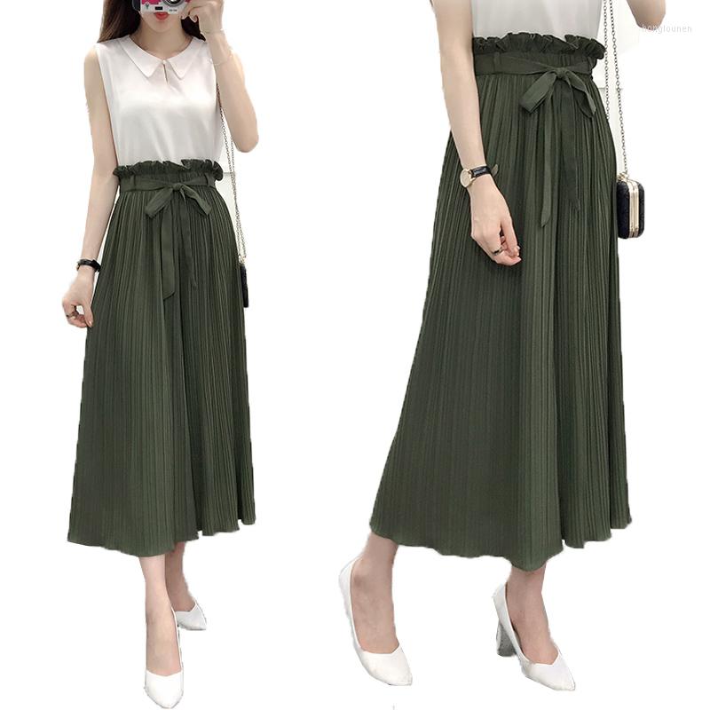 

Women' Pants Women' Wide Leg 2022 Summer Lotus Leaf Pleated Chiffon Thin Elastic Waist Skirt Female, Pink