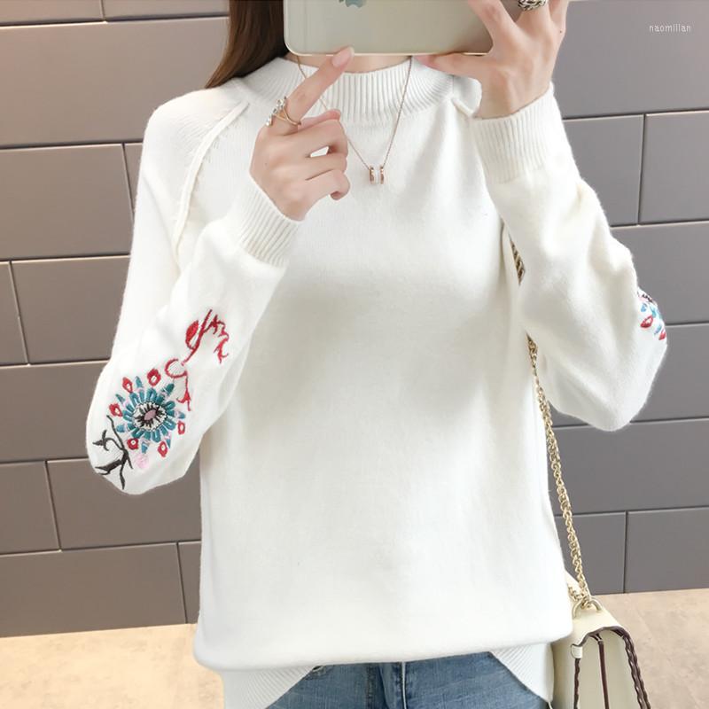 

Women' Sweaters Round Neck Bottoming Sweater 2022 Autumn Winter Pullover Tops XXXL Loose Embroidered Raglan Knitwear Female B119, White