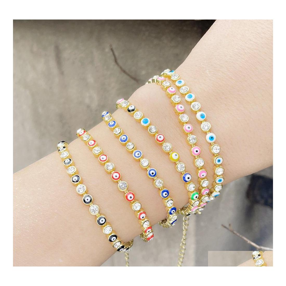 

Charm Bracelets Fashion Jewelry Turkish Evil Eye Bracelets Enamel Zircon Beaded Blue Eyes Beads Chain Drop Delivery Dhlku