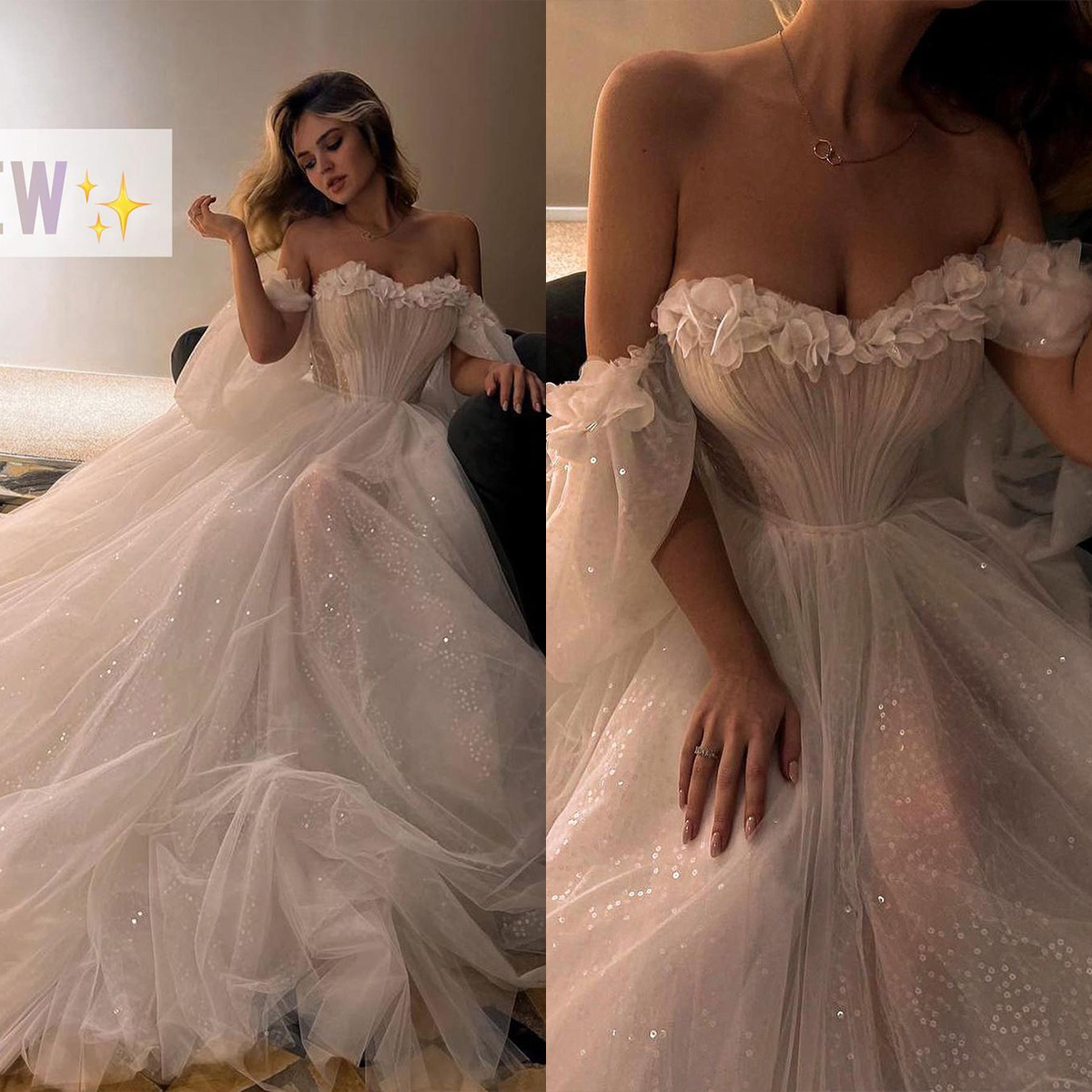 

Glamorous A-line Wedding Dresses Sweetheart 3D Flower Applicant Backless Sequins Tulle Floor Length Dress Custom Made Plus Size Bridal Dress Vestidos De Novia, Same as image