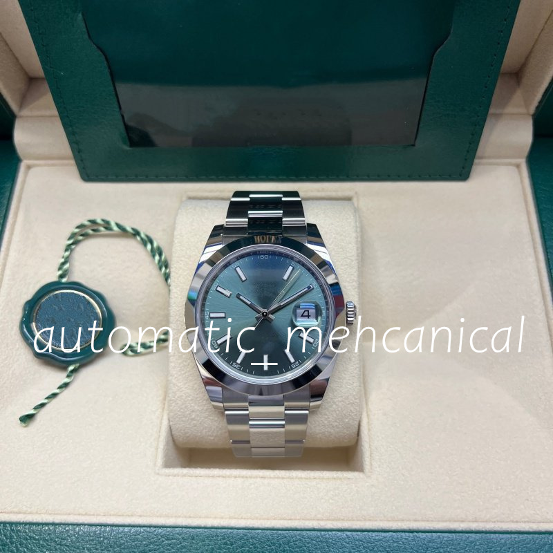 

Super Factory Mens Watch 41mm Datejust Green Dial Ref.126300 18k White Gold man Automatic Movement Smooth Bezel High-Quality Sappire Glass Luminous Sport Wristwatch, Add tool