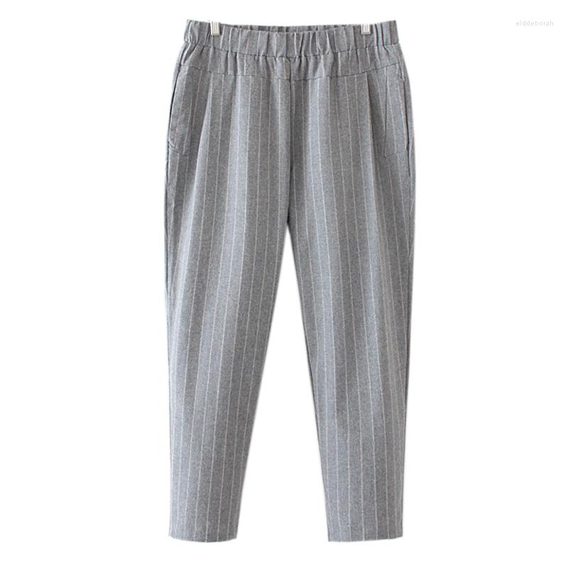 

Women's Pants Middle-aged Women's Trousers 2022 Spring Autumn Elastic Waist Harem Stripe Casual Loose Female, Navy blue stripes
