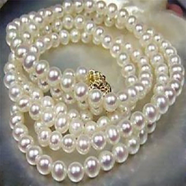 

Fashion Jewelry 7-8mm Natural White Cultured Pearl Necklace 34" AAA