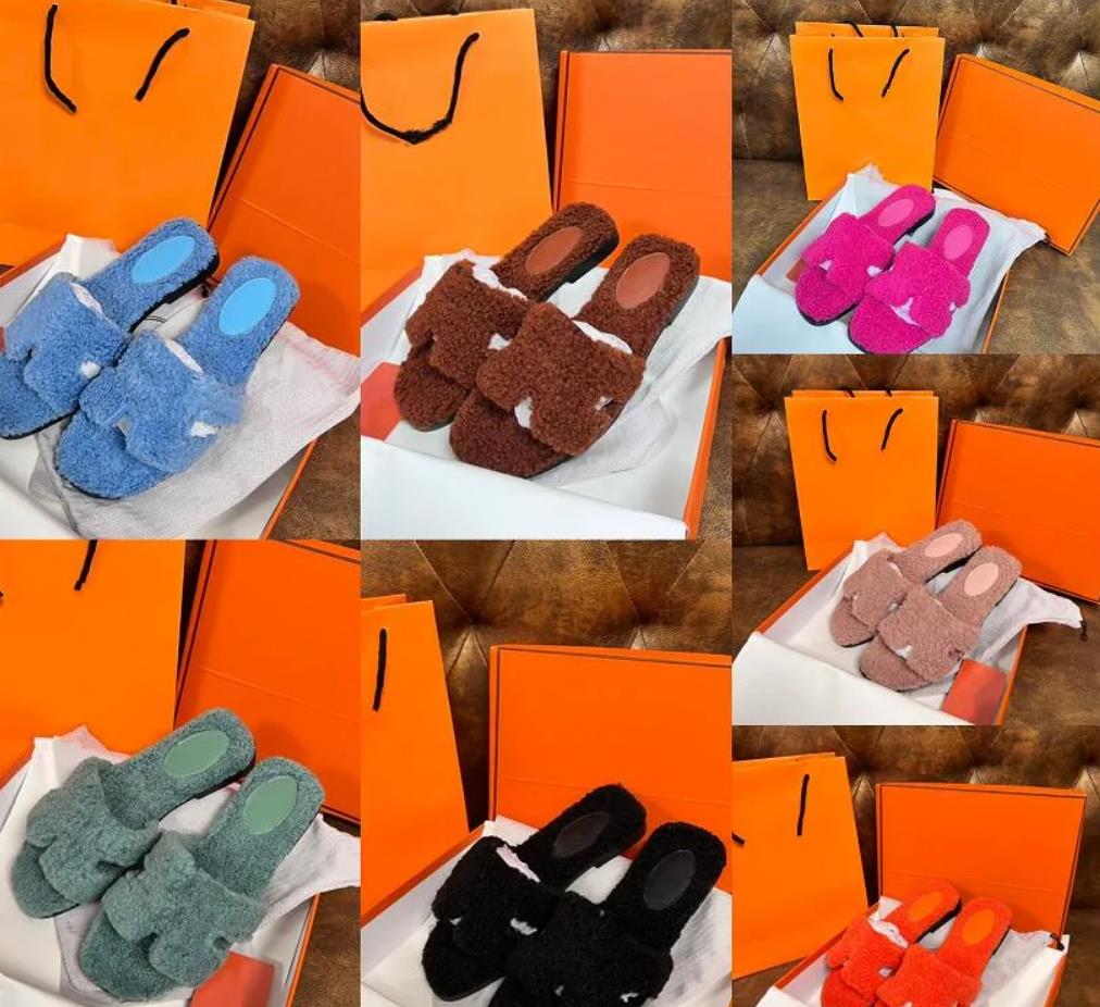 

Fashion Lamb Wool Slippers Letter Designer Shoes Plush Autumn Winter Flat Sandal Solid Color Fur Fluffy Slippers Women 35-42 size Home Sandals With Box, Flat sl7