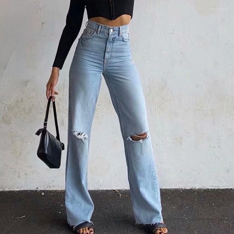 

Women's Jeans YT 2022 Fashion Denim Ripped Distressed Woman High Waist Flare Pants Bottom Streetwear Trousers Ladies, Black