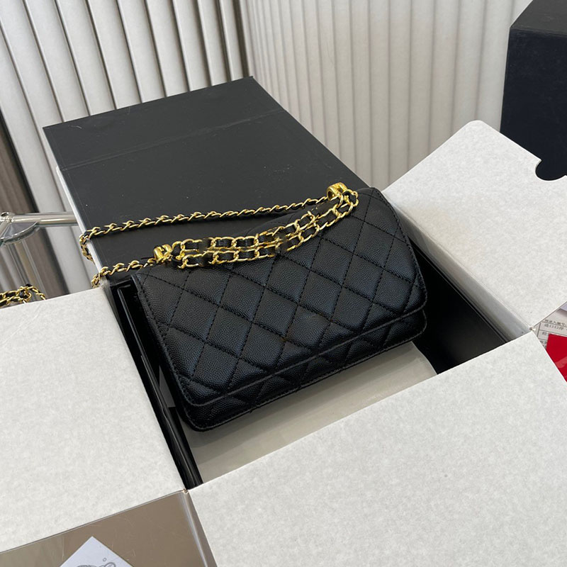 

Fashion Women Luxury Woc Designer Shoulder Bag Mini Wallet Caviar Leather Quilted Dinner Classic Flap Crossbody Handbag Coin Purse Suitcases Card Holder Clutch, Black