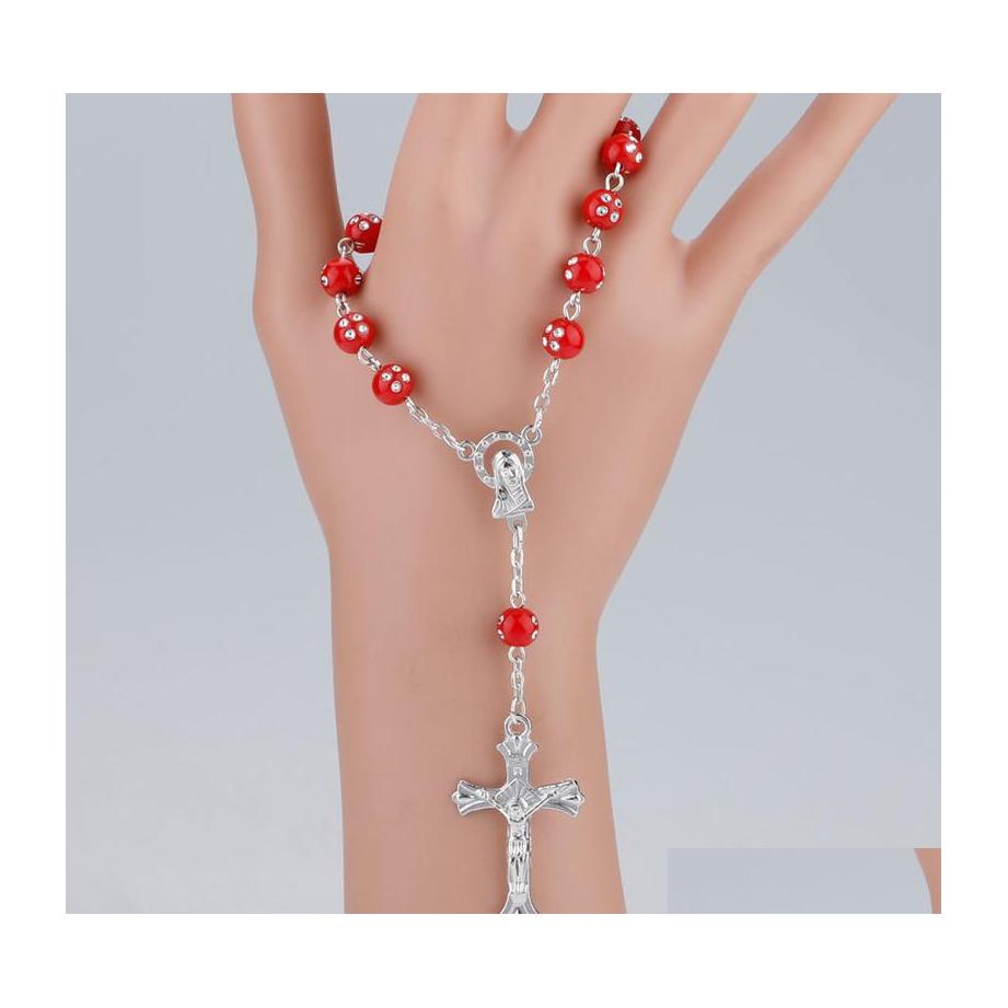 

Beaded Cross Jesus Bracelets Bangle Virgin Mary Religious Jewelry 8Mm Colorf Acrylic Beads Catholic Rosary Bracelet Gift For Women D Dh86H